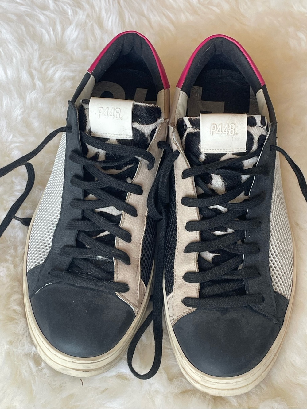 P448 Men's Low-Top Sneakers in Black, White, Pink & Leopard